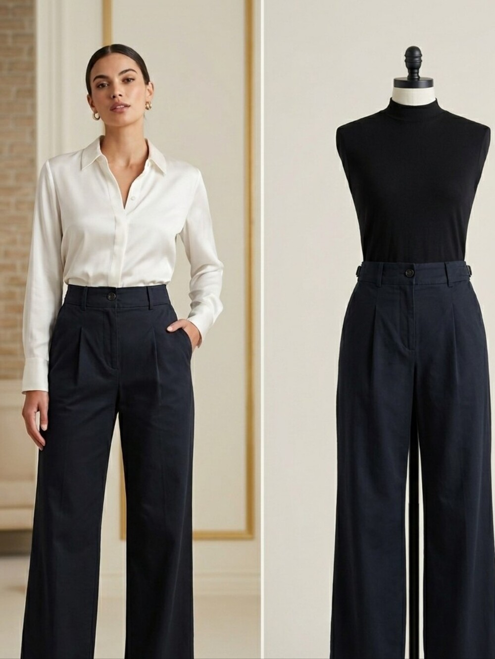 Anthropologie Wide Leg Black Trouser Pants High Rise Tailored Chic EU 36